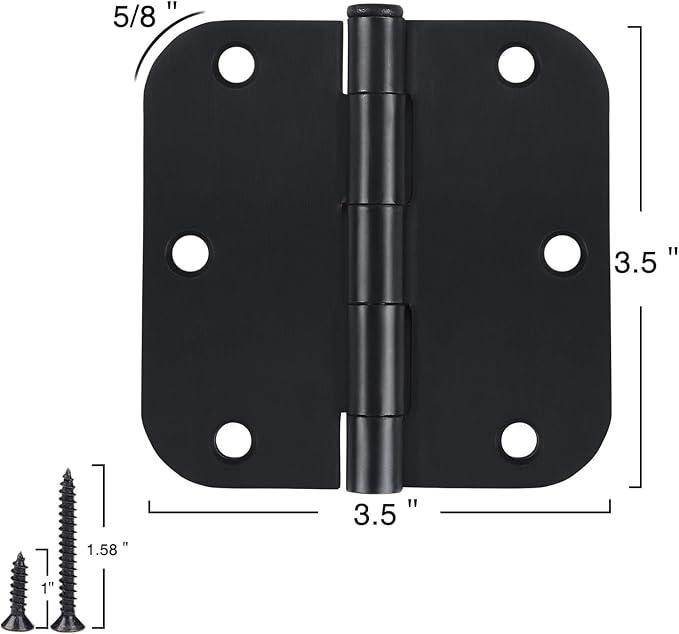 Rounded Door Hinges 3-1/2" x 3.5 inch, 5/8 Radius, Matte Black 3 ½ Inch 6 Pack - Image 4