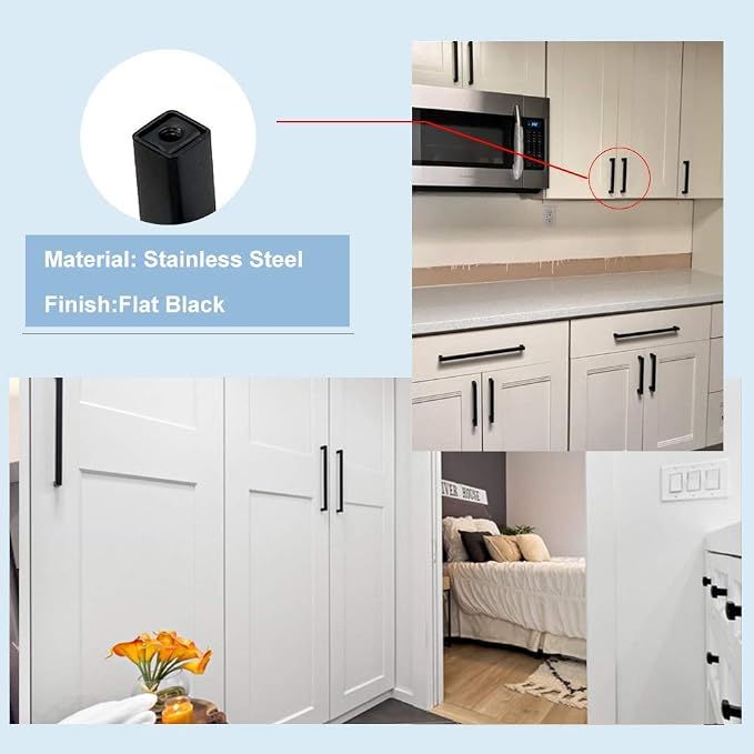 Goldenwarm 10 Pack Black Square Bar Cabinet Pull Drawer Handle Stainless Steel - Image 8