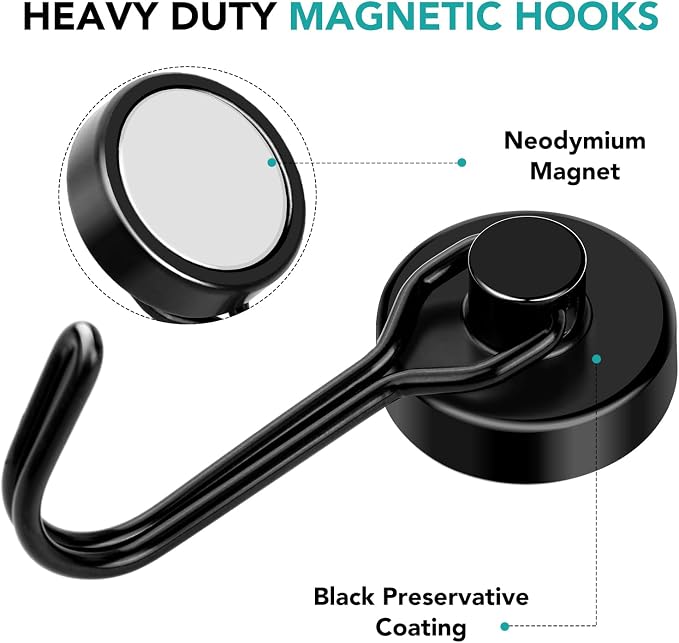 DIYMAG Black Magnetic Hooks, 40LBS Strong Magnetics Heavy Duty, Magnet Hook - Image 4