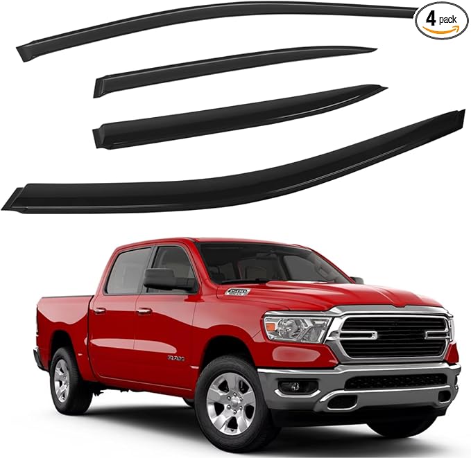 Rain Guards for 2019-2025 Dodge Ram 1500 Crew Cab, Outside Mount Window Visors by CHYKORLA