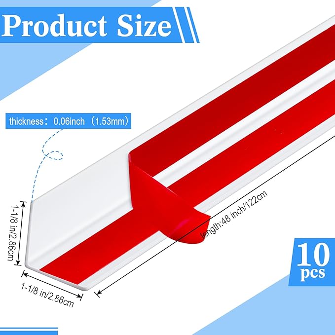 Sasylvia 10 Pcs Wall Corner Protector Guards, 1-1/8 x 48 Inches Self Adhesive - Image 2