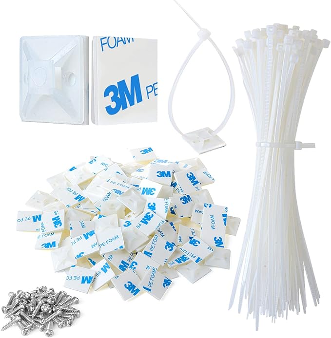 200pcs 3/4" 3M Back-Glue Self Adhesive White Strong Cable Zip Tie Mounts by XHF