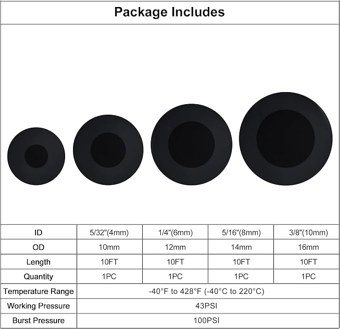 EVIL ENERGY 5/32 1/4 5/16 3/8 Silicone Vacuum Tubing Hose Line Kit 10FT 4PCS - Image 2
