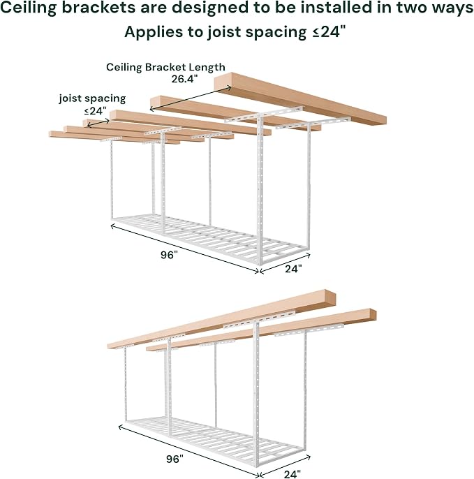 SunsGrove 2x8 Garage Overhead Storage Rack, Adjustable Heavy Duty Hanging - Image 7