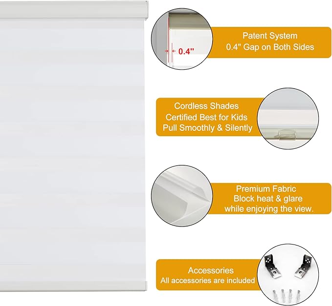 Persilux Cordless Zebra Blinds for Windows Free-Stop Window Blinds Dual Layer - Image 2