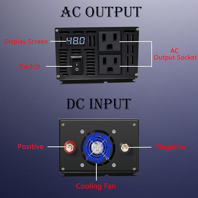 1200W Pure Sine Wave Inverter-36V DC to 110V 120V AC Power Converter - Image 3