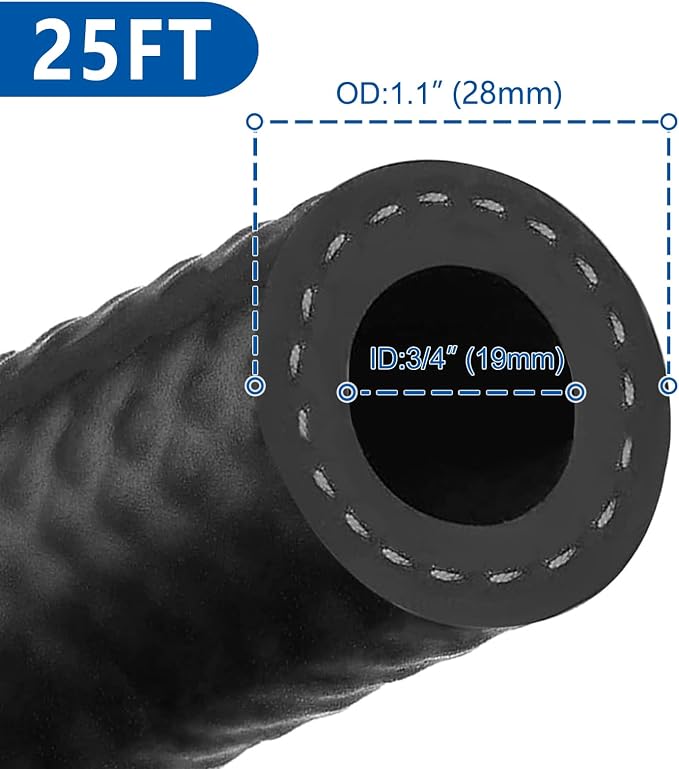 LokoCar Rubber Fuel Hose Line Push Lock 3/4" ID SAE 30R7 NBR 25ft 300PSI Black - Image 3
