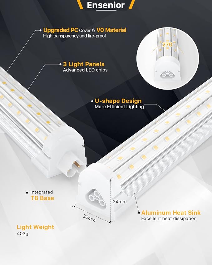 Ensenior 10 Pack 4 FT Led Shop Lights, 6000K Clear White, 5000LM Super Bright - Image 4