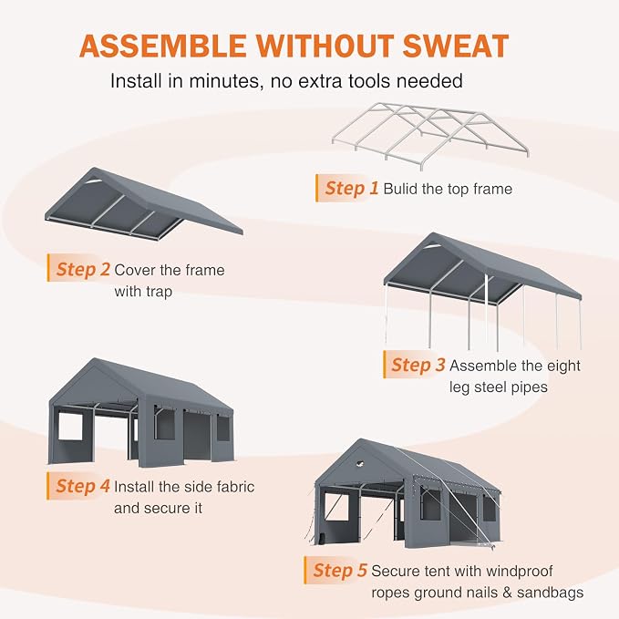 Carports 10X20 Heavy Duty，Portable Car Port Garage，Carport Canopy - Image 5