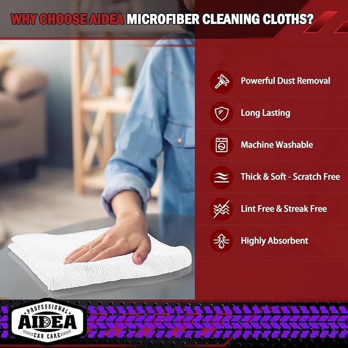 AIDEA Microfiber Cleaning Cloth White 50PK, Microfiber Towels - Image 3