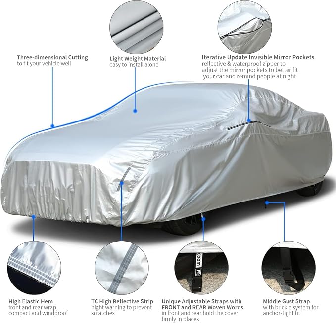 Tecoom Car Cover Waterproof All Weather, Light Shell UV-Proof Windproof Indoor - Image 2