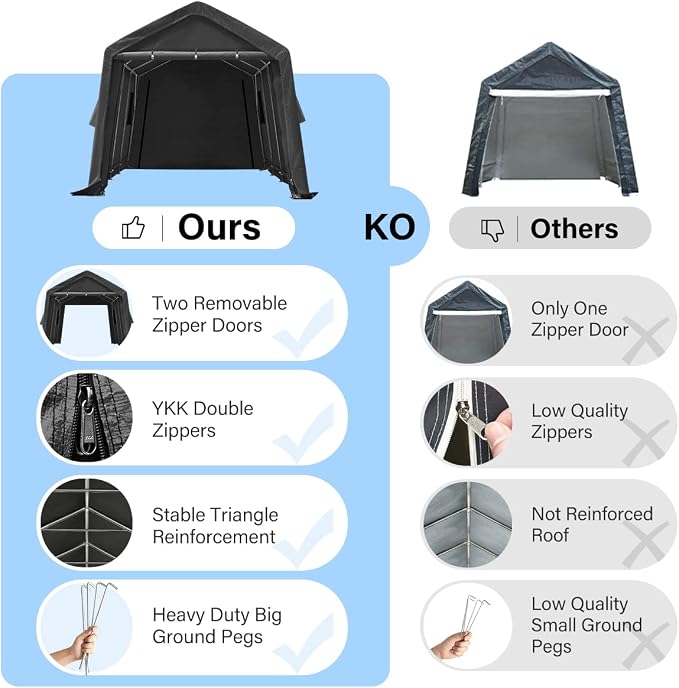 ADVANCE OUTDOOR 10X15 ft Garage Shelter Steel Metal Peak Roof Portable Storage - Image 6