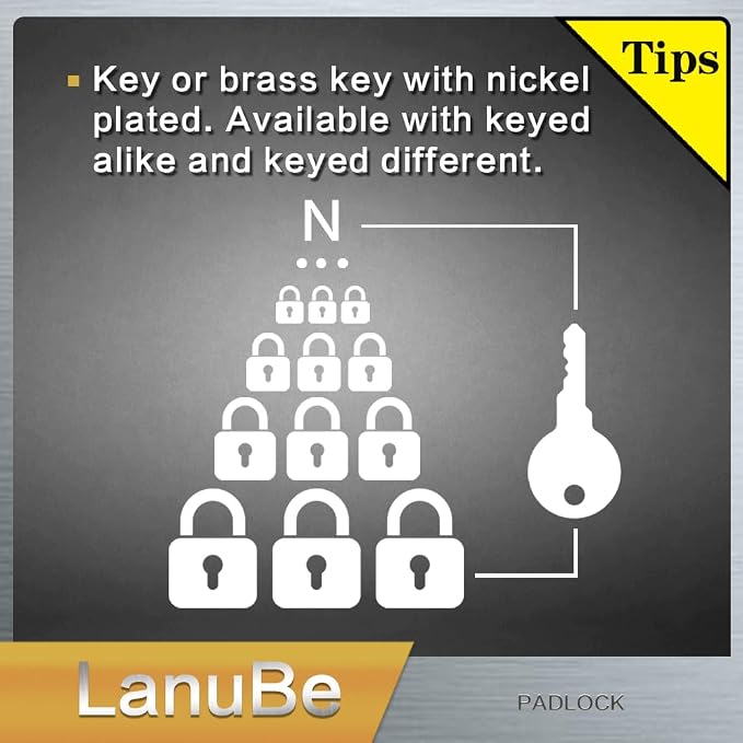 LanuBe Lock Laminated keyed Padlock, keyed Alike Locks, Normal Shackle - Image 2