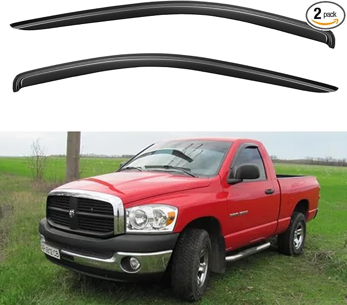 Window Visors Rain Guards for 2002-2008 Dodge Ram 1500 Regular Cab, Out-Channel by YQAUTEC