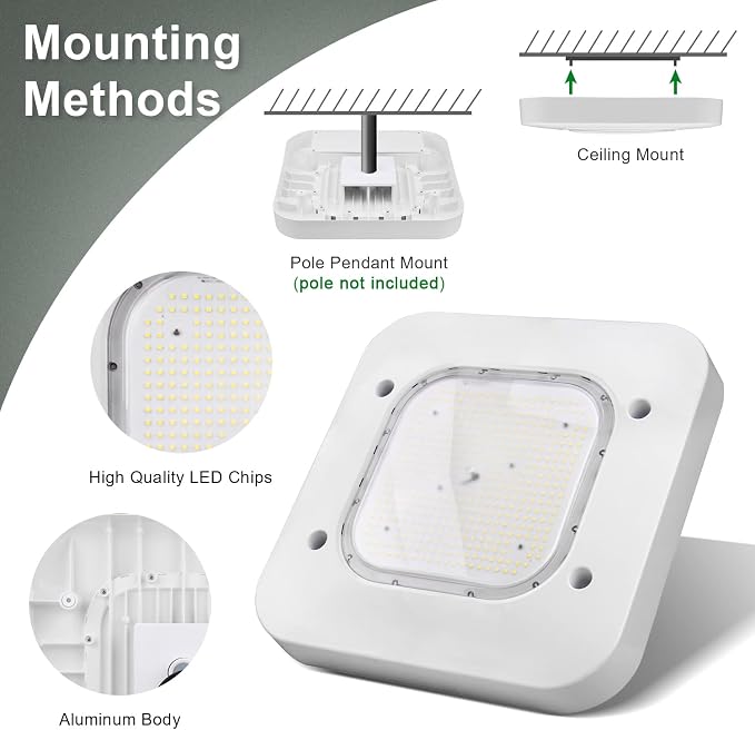OSTEK LED Gas Station Canopy Light, 150W Carport Ceiling Light 5700K, Outdoor - Image 3