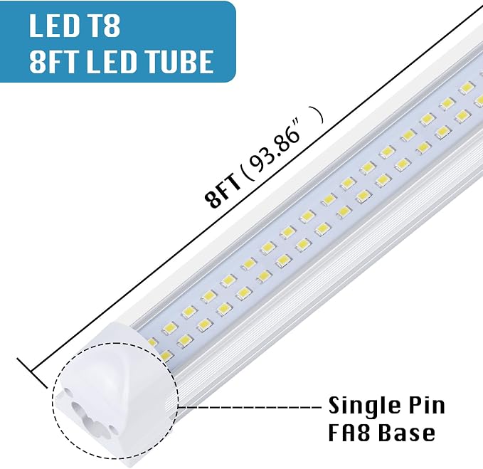 12 Pack, Led Shop Lights, 8FT Led Shop Light, 100W 6000K 15000LM Clear White - Image 2
