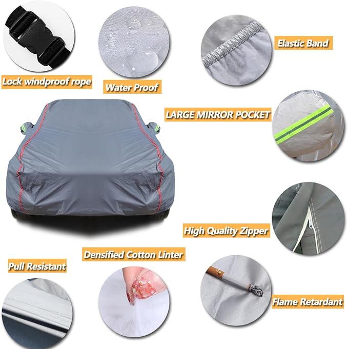 AUQDD 6-Layers PEVA New Material Sedan SUV Full Padded Car Cover Waterproof All - Image 4