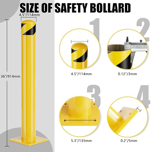 Safety Bollard Post, 36 Inch Height Steel Bollards, 4.5 Inch Diameter Parking - Image 2