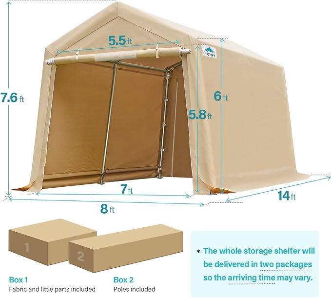 ADVANCE OUTDOOR 8X14 ft Steel Metal Peak Roof Portable Garage Shelter Storage - Image 5