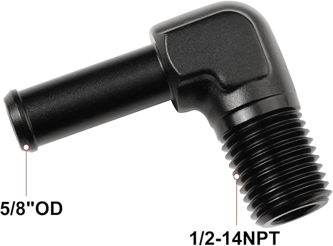 1/2 NPT Male to 5/8" Hose Barb Fitting Adapter 90 Degree Elbow Aluminum Black - Image 2