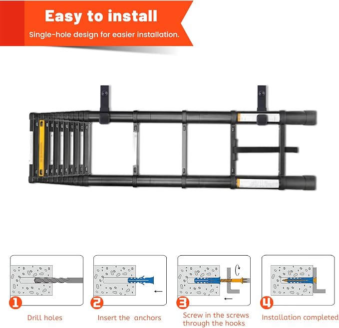 8 Pack Garage Storage Hooks, Ladder Hangers, Steel Wall Mount Hooks, Utility - Image 6