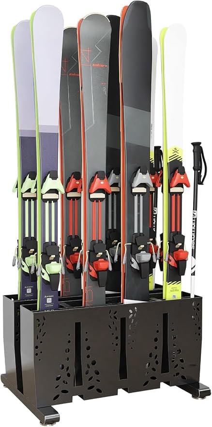 Heavy Duty Metal Ski Storage Rack, 8 Pair Freestanding Steel Ski Holder by TOCRETOARE