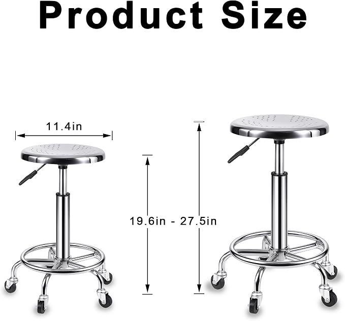 Rolling Stool, Stainless Steel Workbench Stool, Adjustable Swivel Stool Medical - Image 3