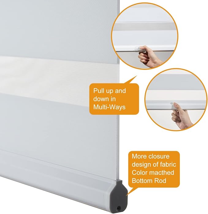 Persilux Cordless Zebra Blinds for Windows, Free-Stop Dual Layer Zebra Roller - Image 3