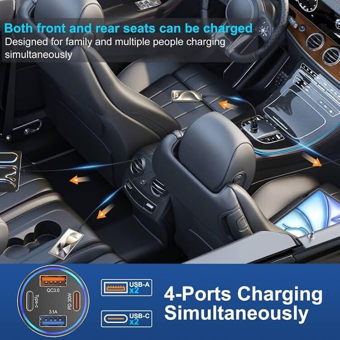 Car Charger USB C Fast Charging, 65W 4-Port Fast Car Phone Charger Accessories - Image 4