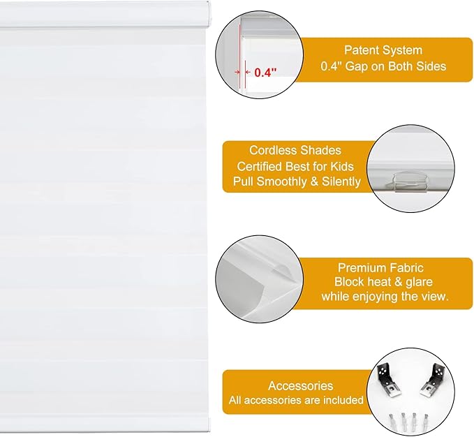 Persilux Cordless Zebra Blinds for Windows, Roller Shades for Windows Dual - Image 2