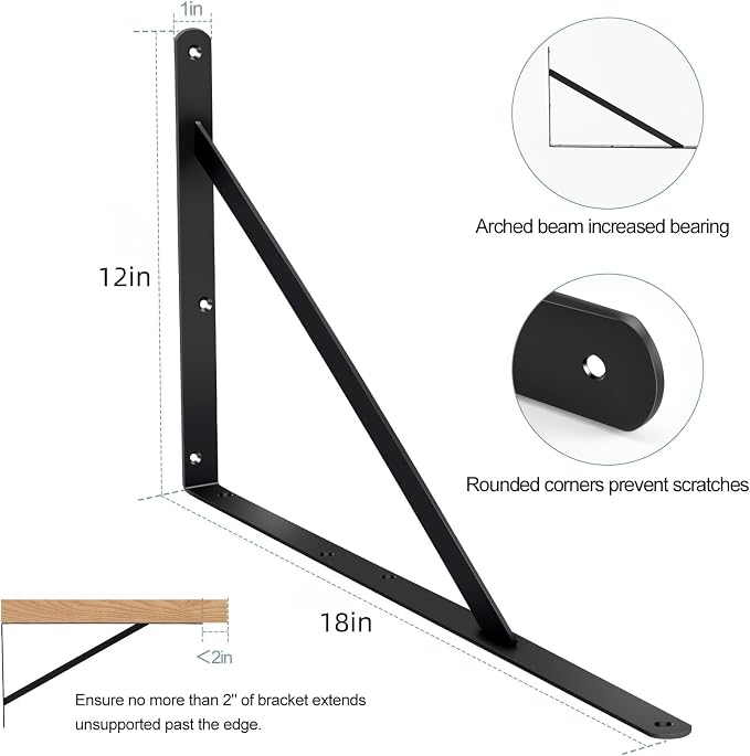 16 Pack L18 x H 12" Black Heavy Duty Shelf Brackets - Image 2