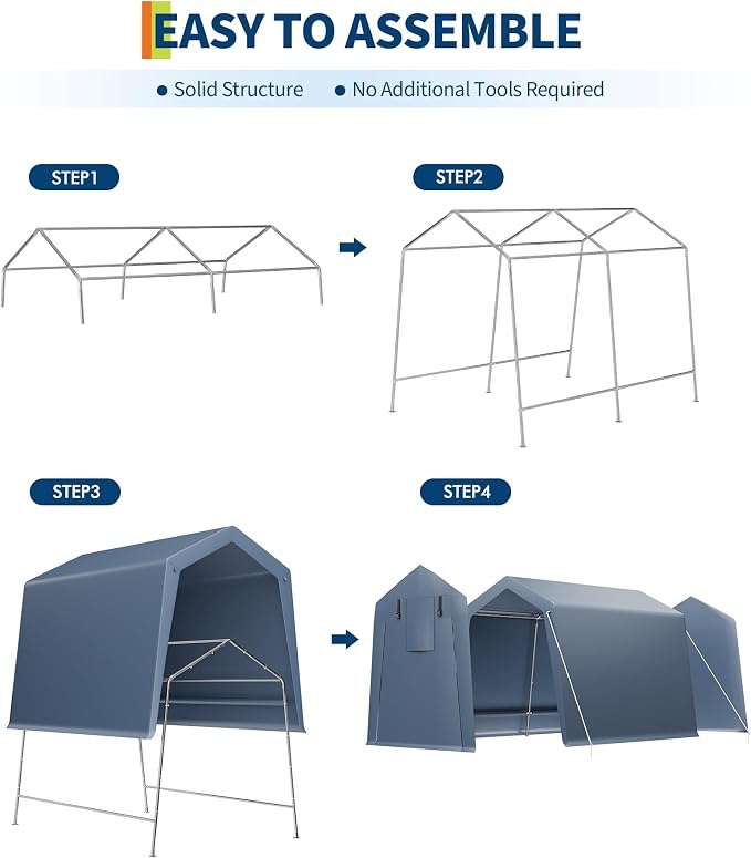 10x10FT Outdoor Storage Shed, Portable Carport - Image 8