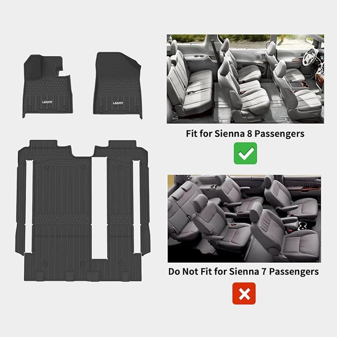 LASFIT Floor Mats for Toyota Sienna 8 Seats 2021-2024 2025 All Weather TPE - Image 9