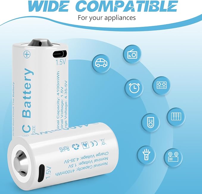 Rechargeable Lithium C Battery 4 Pack, Batteries c Size，Long Lasting1.5V C - Image 5
