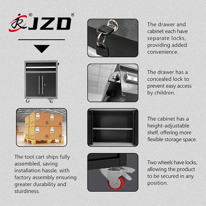 JZD Garage Workshop Storage Cabinet Set, Included Pegboard Back Panel, No Wall - Image 7