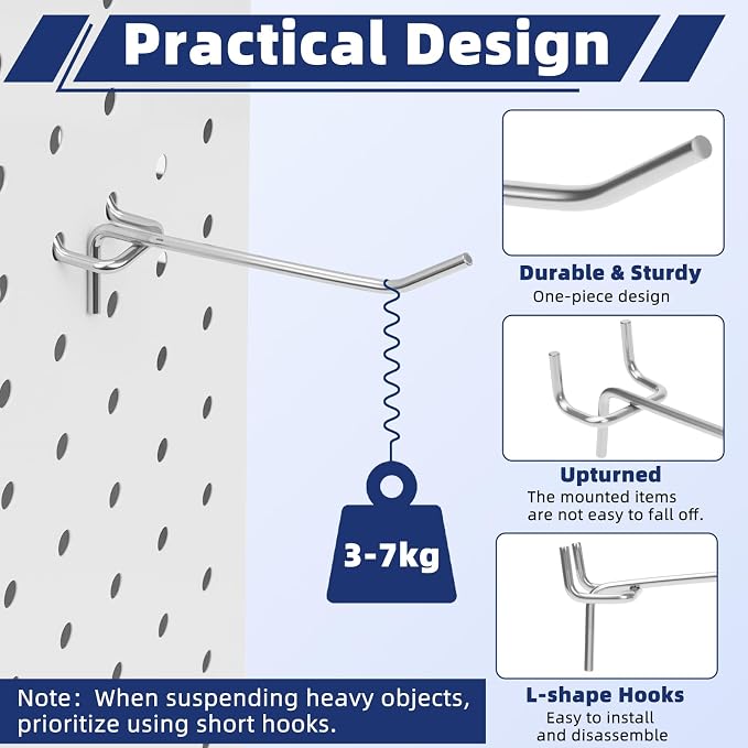 100 Pack Pegboard Hooks Heavy Duty 4 6 8 Inch Pegboard Hooks 1/8 Stainless - Image 3