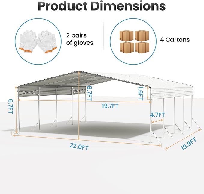 20x20 Carport, Heavy Duty Metal Car Port, All-Weather Protection, Easy Assembly - Image 8
