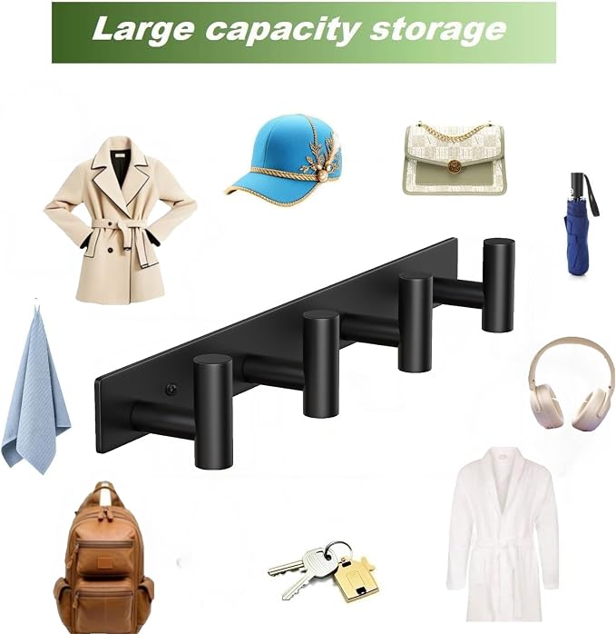 Coat Rack Wall Mounted with 4 Hooks, Wall Hooks - Image 7