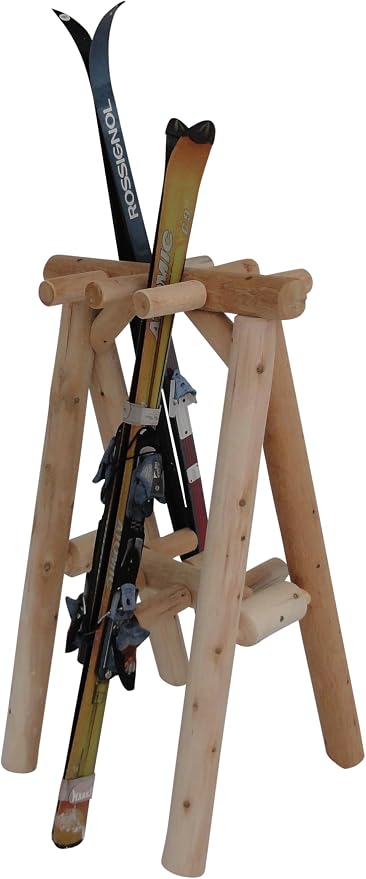 9-Place Freestanding Log Ski Rack Holder, Indoor & Outdoor Snowboard Racks - Image 5