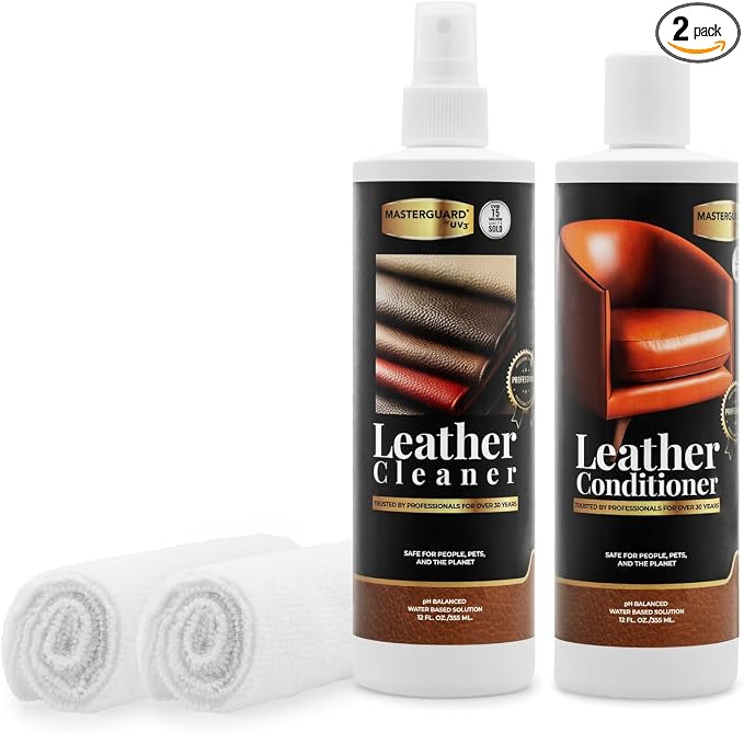 Water Based Solution Leather Cleaner and Conditioner w/ 2 Free Microfiber Cloths by Masterguard