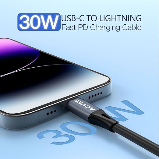 AGVEE 3ft Coiled Short USB-C to Lightning Charging Cable 30W PD Fast Charger - Image 2
