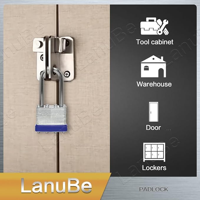 LanuBe Lock Laminated Steel Keyed Padlock, Keyed Alike Locks, Long Shackle - Image 9
