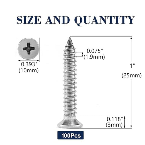 #12 x 1" Wood Screw 100Pcs 18-8 Stainless Steel Screws Flat Head Phillips Fast - Image 2