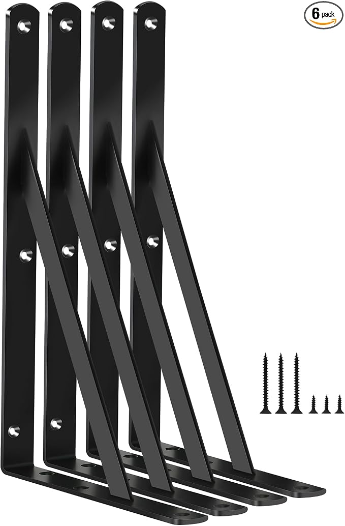 6 Pack L11 x H 8" Black Heavy Duty Shelf Brackets by MHMYDZ