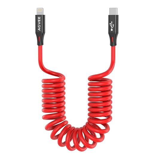 AGVEE 3ft Coiled Short USB-C to Lightning Charging Cable 30W PD Fast Charger by AGVEE