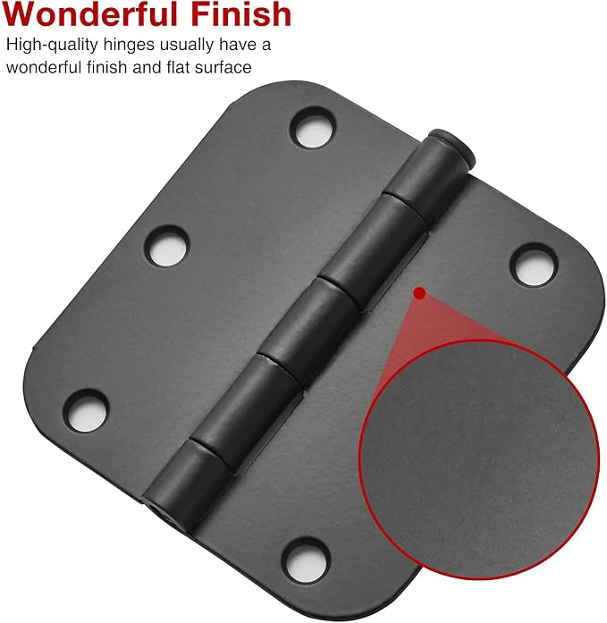 30 Pack Rounded Matte Black Door Hinges 3.5 Inch 5/8" Radius Interior 3 1/2" - Image 4