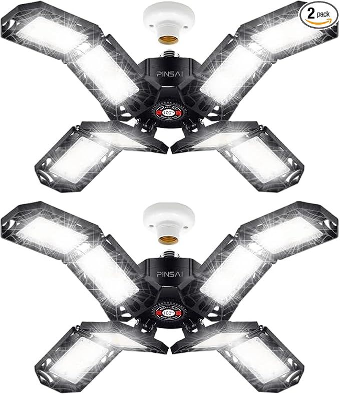 2 Pack LED Garage Light, Super Bright Screw in E26/E27 Ceiling Shop Work Lamp by PINSAI