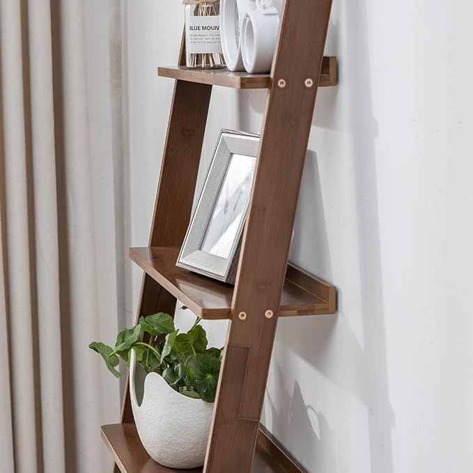 Maydear Bamboo Ladder Shelf Bookcase, 5-Tier Leaning Bookshelf Free Standing - Image 5