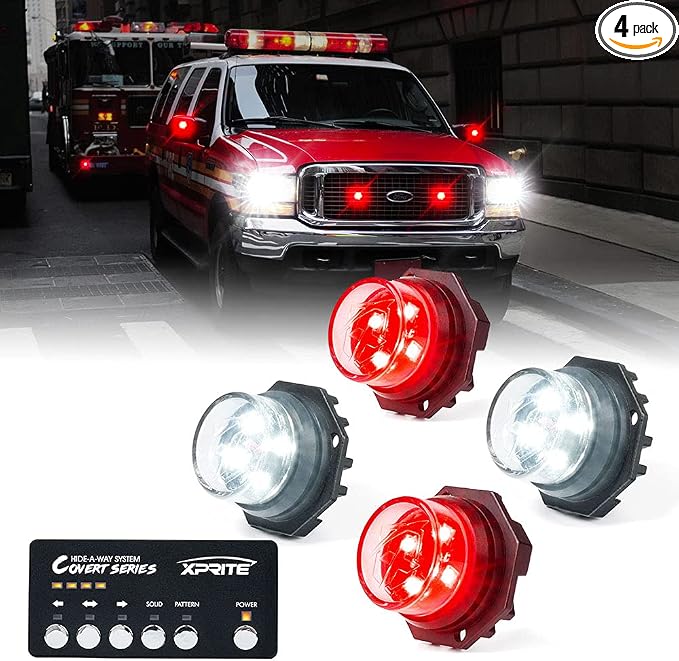 Xprite White Red LED Hideaway Strobe Lights Kit, 20 Flashing Patterns w/Control by XPRITE