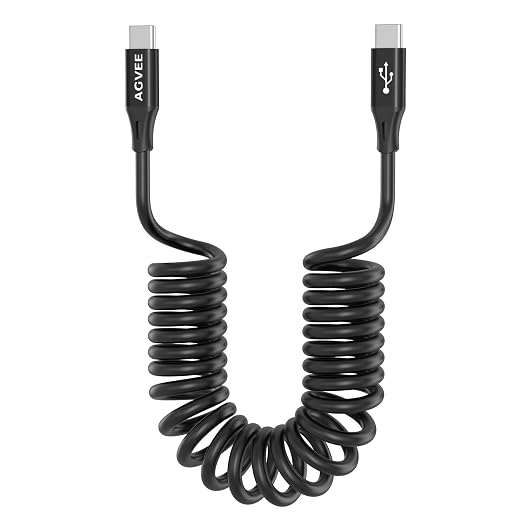 AGVEE 2 Pack 5ft Coiled Short USB-C to USB-C Charging Cable 60W PD Fast Charger by AGVEE